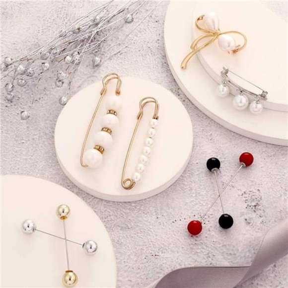 8Pieces Sweater Shawl Clips scarf collar pin Faux Pearl Brooch Pins, Safety Pins - Picture 5 of 7